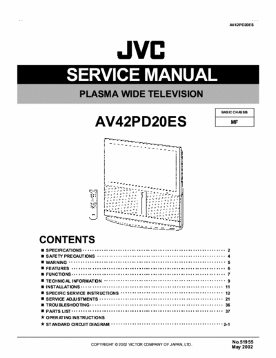 JVC AV42PD20ES Ajustes de servicio